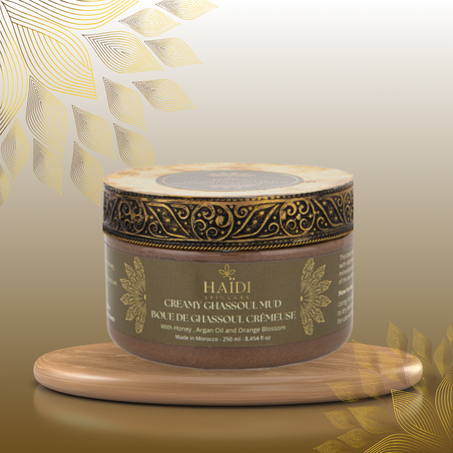 Boue de Ghassoul Crèmeuse à l'huile d'argan,miel et l'huile essentiel de fleur d'oranger