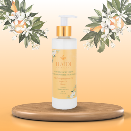 Crème Hydratante Corporel au Miel, Huile Essentielle d'Orange et à l'Huile d'Argan
