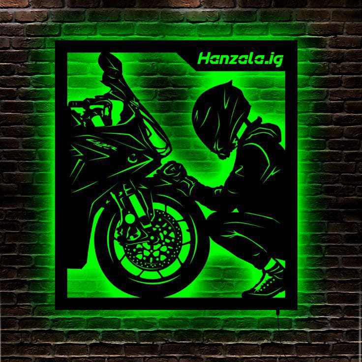 tableau moto en bois mdf avec led RGB