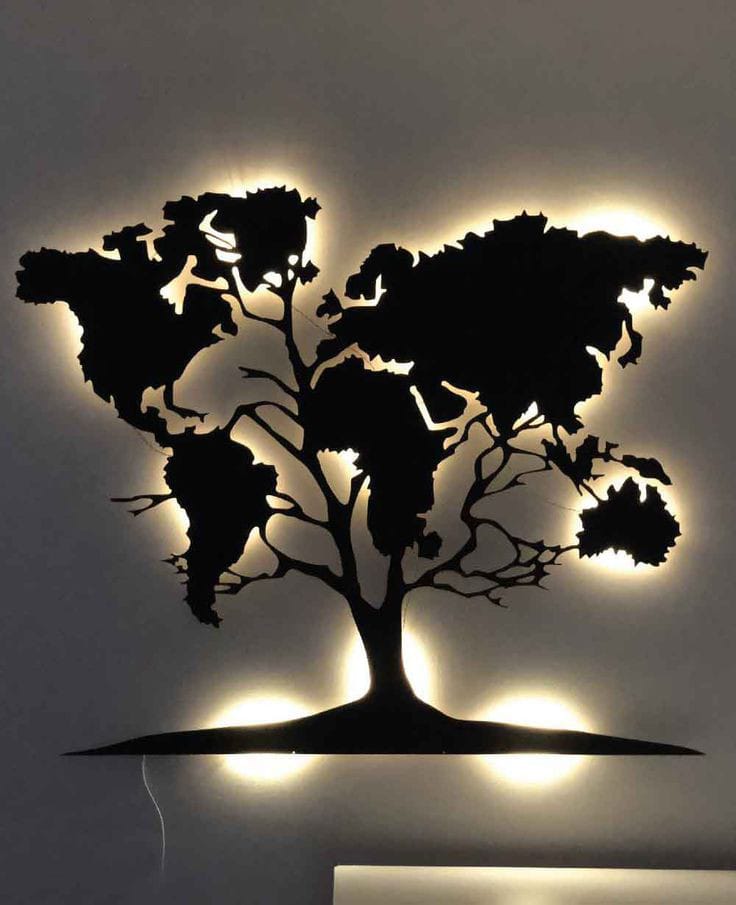 tableau arbre en bois mdf avec led RGB