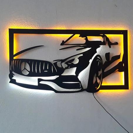 tableau mercedes en bois mdf avec led RGB)