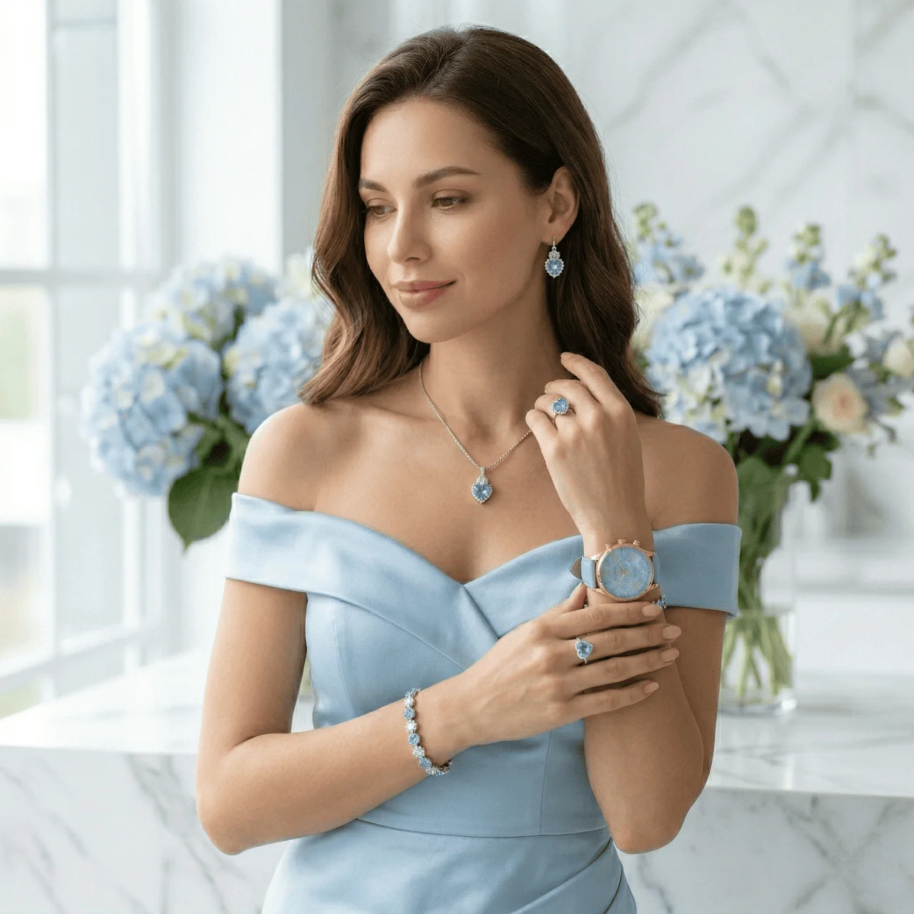 Set de Reloj y Joyería Corazón Azul Cielo — Elegancia que Enamora