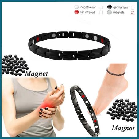 Bracelet homme & femme thérapeutique aimanté, en acier PVD noir