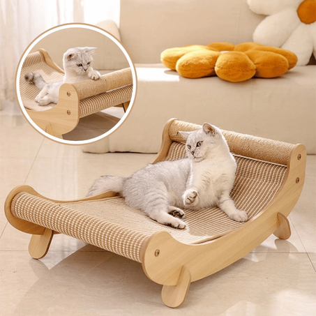 Canapé de Luxe pour Chats - Corde en Sisal Durable, Jouet Intégré et Base en Bois Élégante