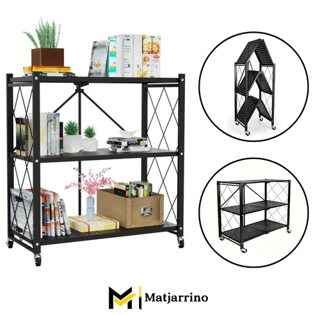 Durable étagère pliante en métal avec trois niveaux