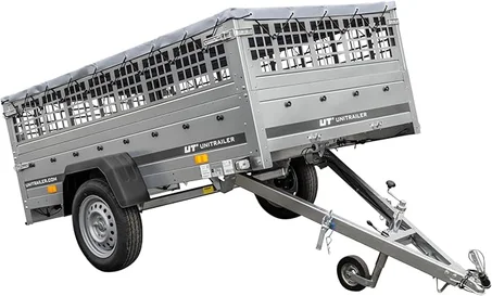 UNITRAILER Large Trailer 230 x 125 cm with Flat Tarpaulin, Mesh and Jockey Wheel - Garden Trailer 230 Kipp