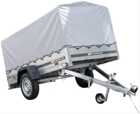UNITRAILER Trailer Car 230 x 125 cm Garden Trailer 230 Tilting Unitrailer 750 kg with Jockey Wheel, Tarpaulin and High Arrow