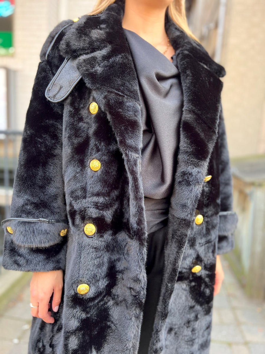 OFFICER BLACK FAUX FUR JACKET MADE IN FRANCE 🇫🇷