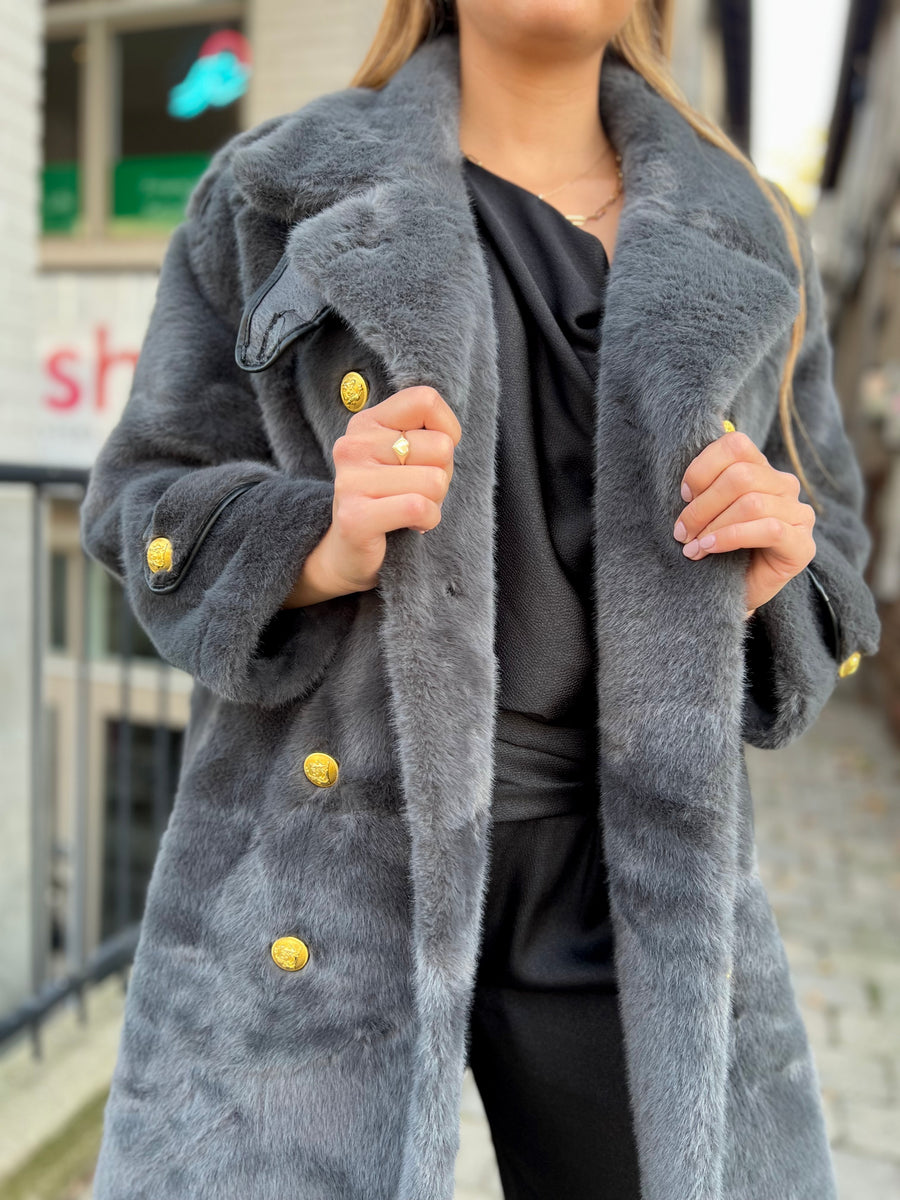 OFFICER GREY FAUX FUR JACKET MADE IN FRANCE 🇫🇷