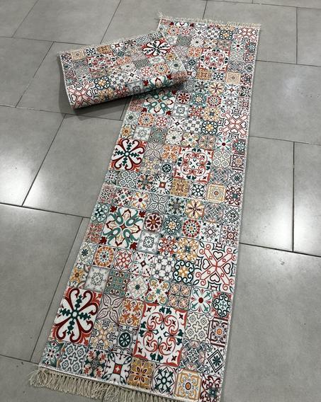 Tapis De Cuisine Design Carreaux De Ciment Multicouleurs ( 2 piéces )