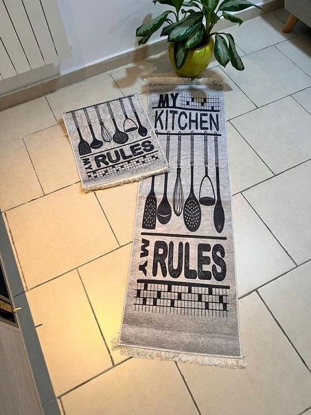 Tapis De Cuisine Design My Kitchen My Rules Avec Cuillères ( 2 piéces )