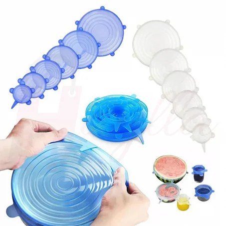 مجموعة أغطية السيليكون المتمددة للحفاظ على الطعام نظيفا متكونة من 6 أحجام مختلفة وبثلاثة ألوان Couvercle en silicone
