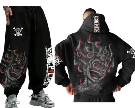 طقم لوفي من One Piece – هودي + سروال ستايل أنمي 🔥