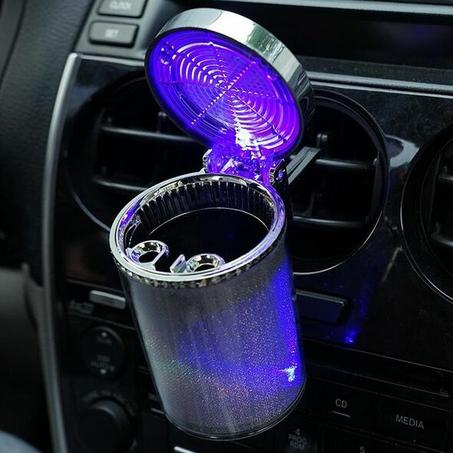 منفضة سجائر محمولة للسيارة مزودة بإضاءة "LED"