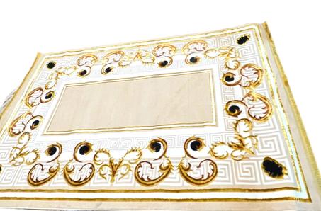 Tappeto 200x300cm particolare per Salotto Camera Moderno e Contemporaneo Antiscivolo Elegante Neutro con bordi e ricami design oro.