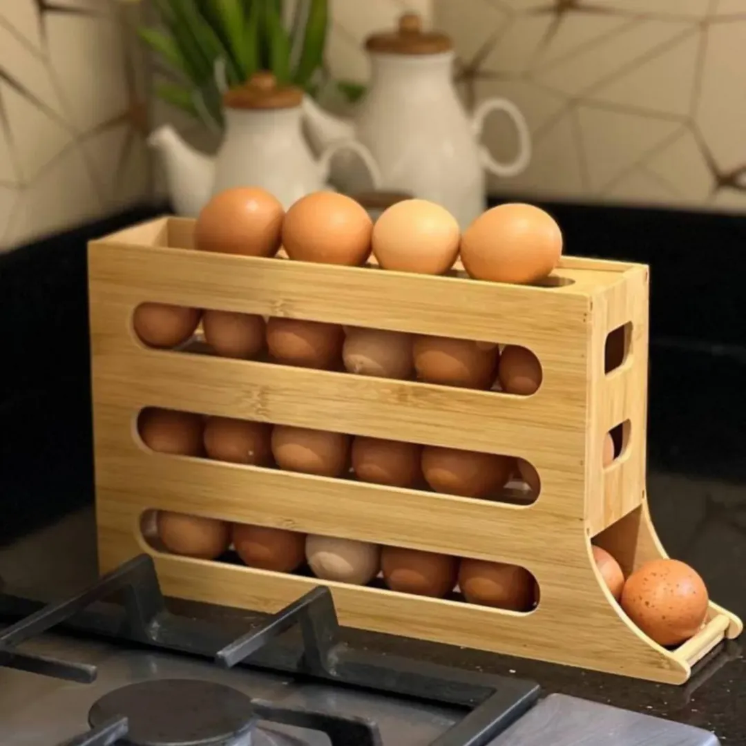 منظم وحامل البيض الخشبي بنظام التدحرج التلقائي