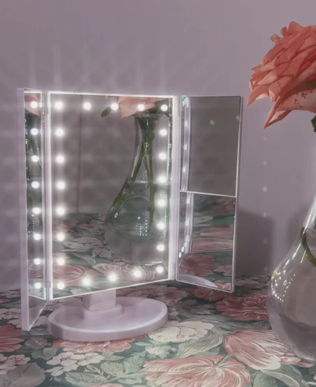 Superstar Magnifying Mirror Triple Makeup Mirror with LED Light (White)