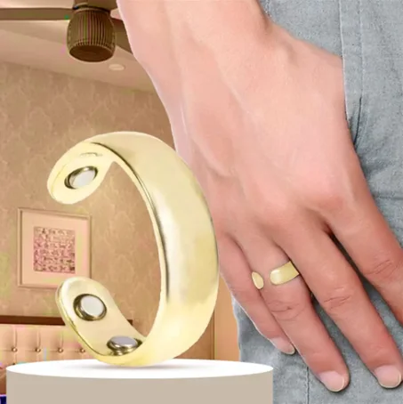 خاتم مغناطيسي بلون ذهبي جميل مخصص لرجال  ونساء + خصم 20% + شجن مجاني