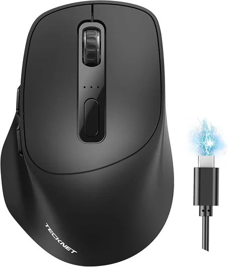 TECKNET Ratón inalámbrico de 3 dispositivos, modo dual recargable (2.4G y BT 5.0), silencioso USB-A y mouse Bluetooth, 6-DPI hasta 4800, amplia compatibilidad, color negro
