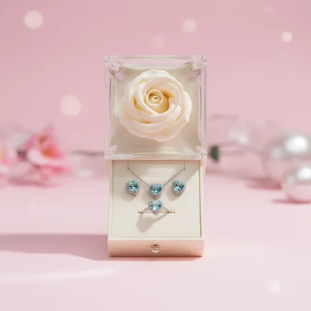 طقم مجوهرات قلب من الفضة النقية