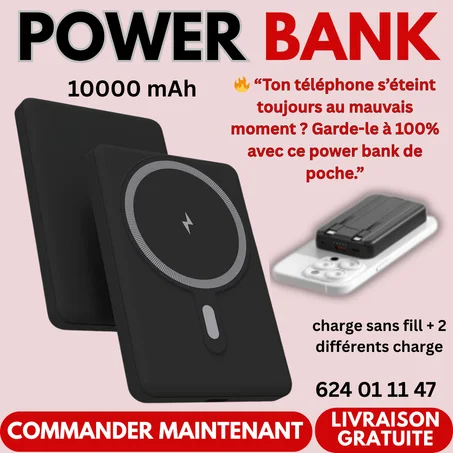 🔋 Power Bank Magnétique Tout-en-Un – Compact & Intelligent