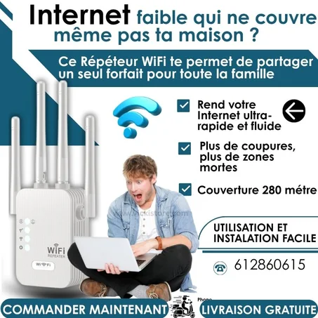 Répéteur WiFi Ultra-Puissant –Ce répéteur le prolonge partout : chambre, balcon, cour… 👉 Ce n’est pas un WiFi, c’est un booster de ton WiFi !