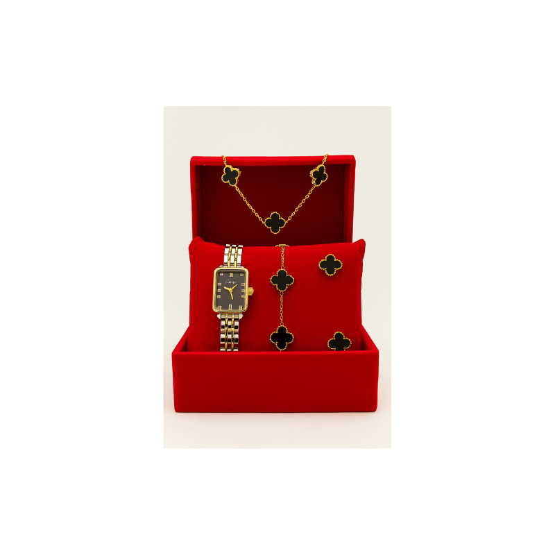 حزمة أنيقة: ساعة، سوار،حلقة+سلسلة