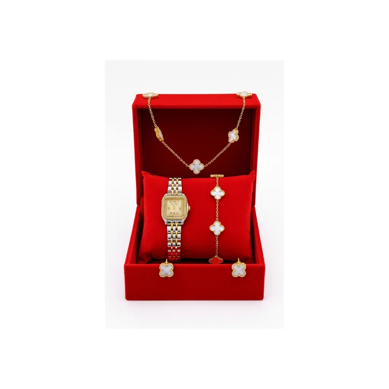 حزمة أنيقة: ساعة، سوار،حلقة+سلسلة