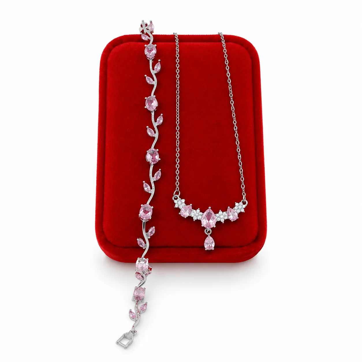 Parure Bijoux Femme Luxe – Collier & Bracelet en Cristaux Roses