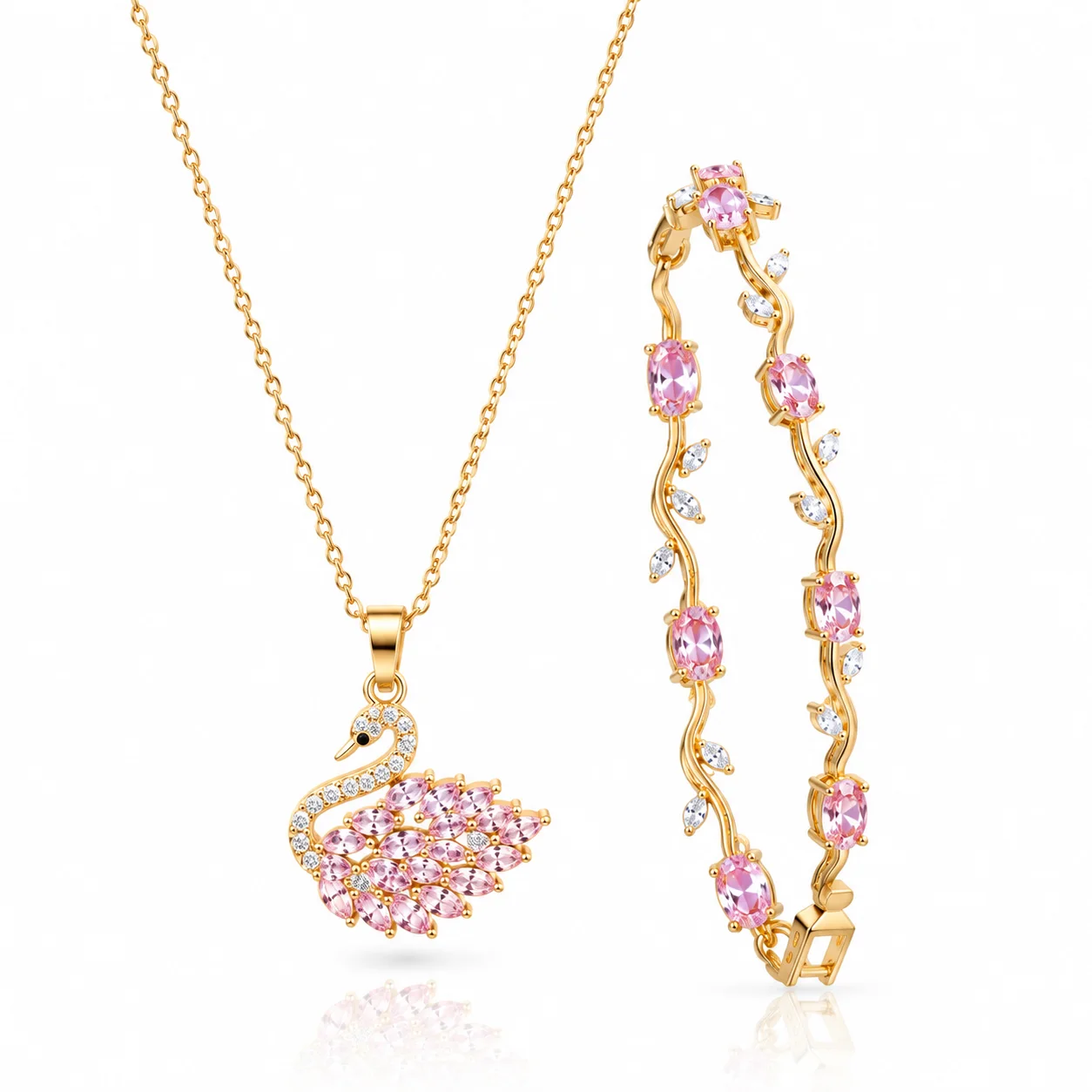 Parure Cygne Éternel – Collier & Bracelet Femme Élégant