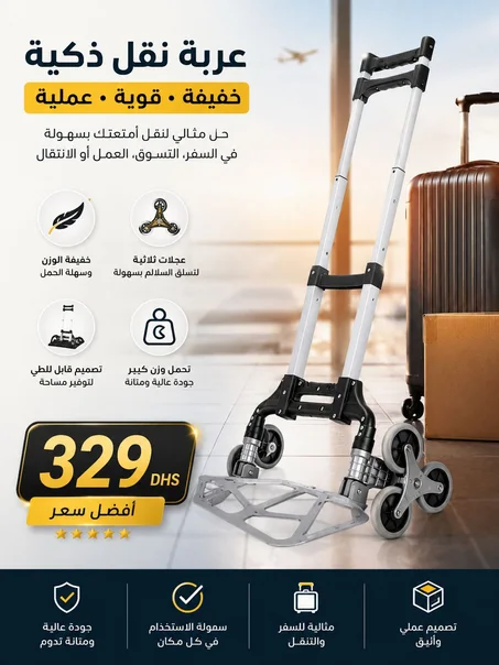 🛒 عربة نقل قابلة للطي بعجلات لتسلق السلالم