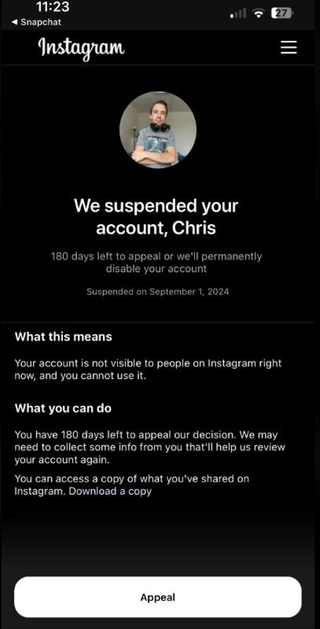 Unsuspend instagram account
