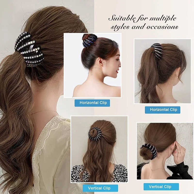 Hair Clamp Black Plastic Jeweled