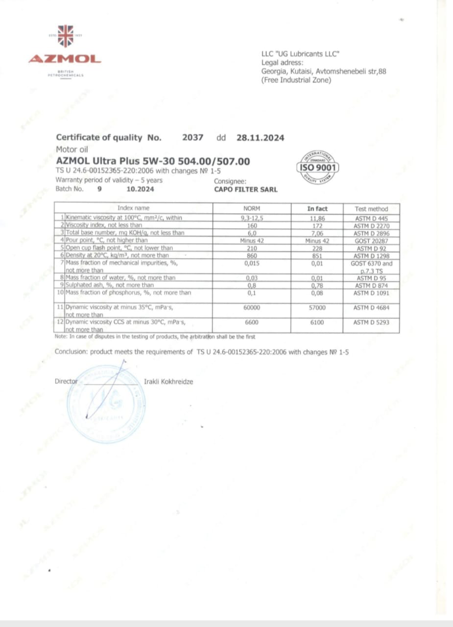 AZMOL Ultra Plus 5W-30 DPF - 1 Litre