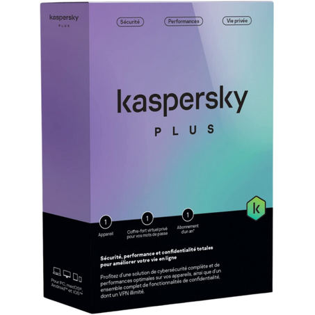 Kaspersky Plus (équivalent à Internet Security) - 1 Poste / 1 an (KL10428BAFS-FFPMAG)