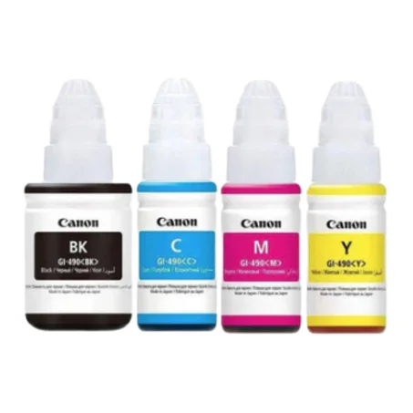 BOUTEILLES D'ENCRE CANON - ORIGINAL - BLACK + CYAN + YELLOW + MAGENTA GI-490 POUR LES IMPRIMANTES PIXMA