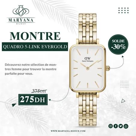 MONTRE QUADRO 5-LINK EVERGOLD