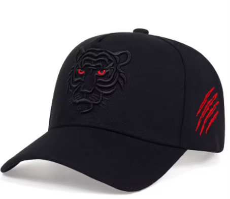 قبعة  من القطن الأسود مع تطريز نمر للرجال والنساء