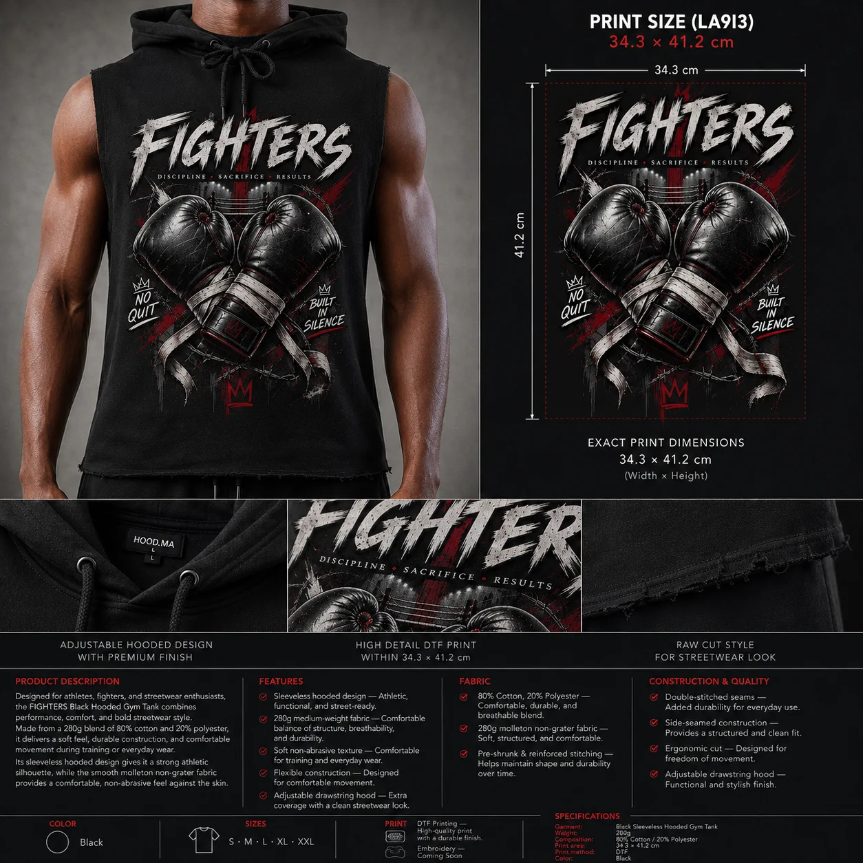 DISCIPLINE - SACRIFICE - RESULTS | Black Hooded Gym Tank