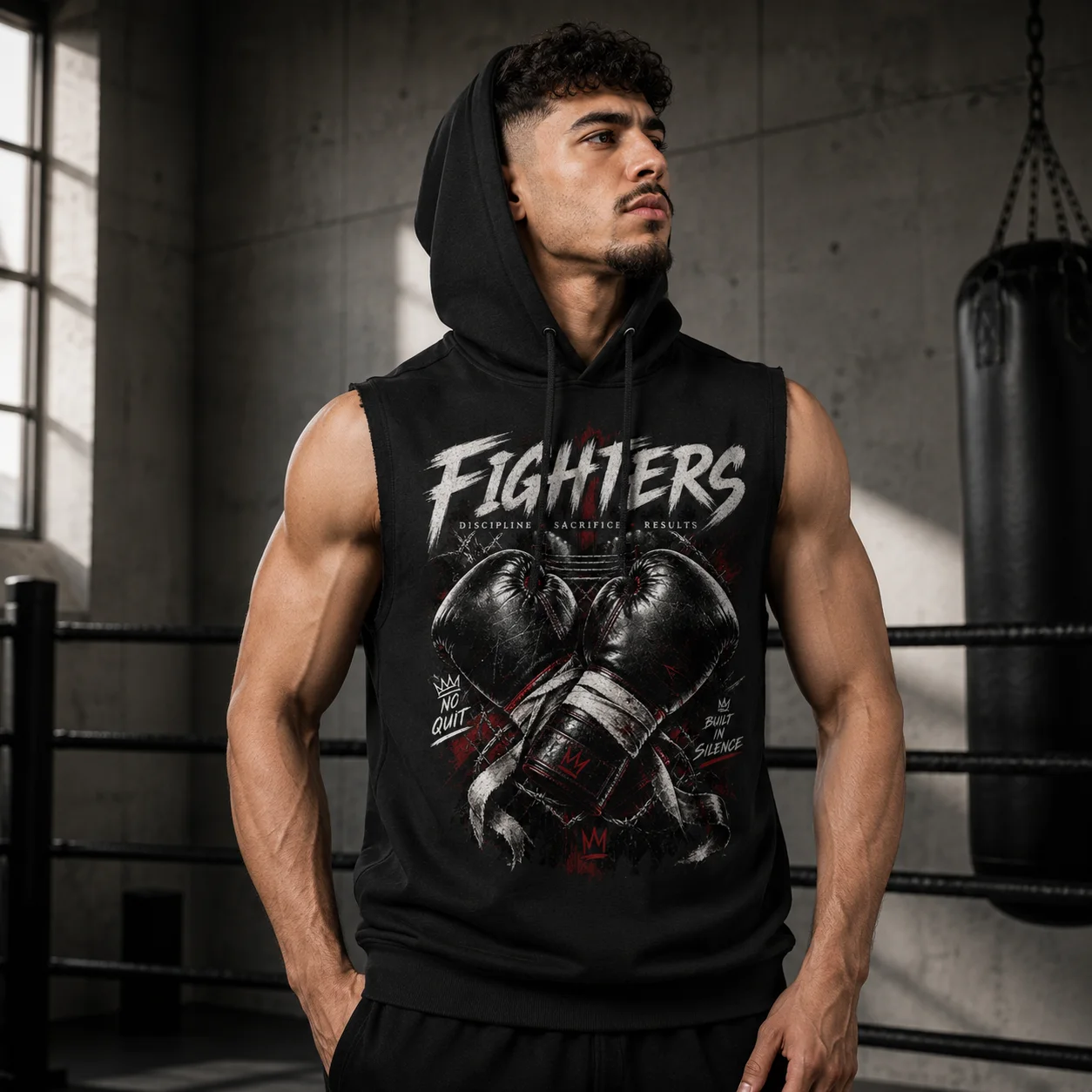 DISCIPLINE - SACRIFICE - RESULTS | Black Hooded Gym Tank