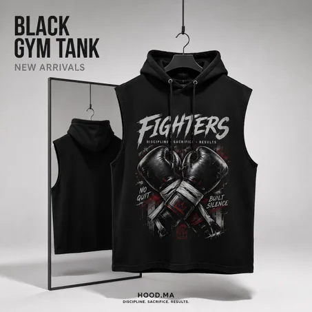 DISCIPLINE - SACRIFICE - RESULTS | Black Hooded Gym Tank
