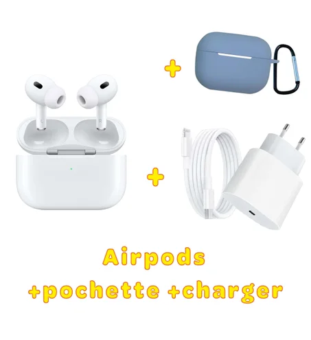 Pack: AirPods 2ème génération + Chargeur High Quality + Pochette