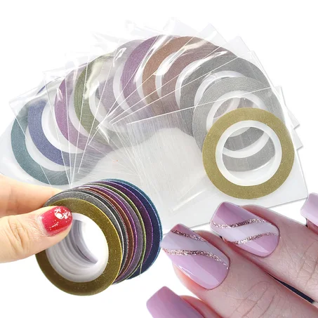 12 Ruban de rayure à ongles scintillants, ligne brillante, fil laser, feuille de vernis, manucure auto-arina, accessoires de décalcomanie,