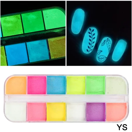 Poudre à ongles scintillante à effet miroir coloré, pigment fin chromé, 12 grilles