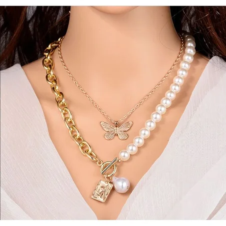 collier à plusieurs couches, pendentif en pierre de cristal, goutte d'eau, brillant, coquillage