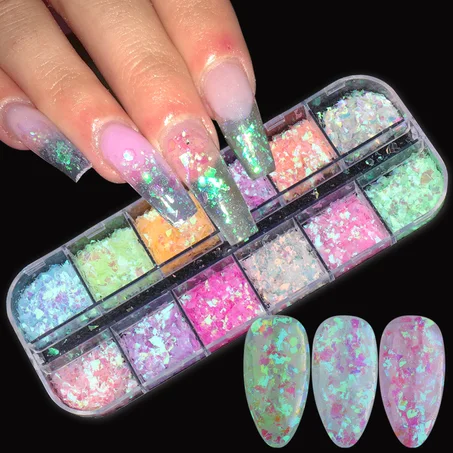 Néon Phxing ou Pigment Nail Glitter Arc-en-ciel Fluorescent Poussière Trempage Poudre Manucure Décor Été Dessin Conception Nail Art