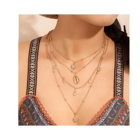 collier à plusieurs couches, pendentif en pierre de cristal, goutte d'eau, brillant