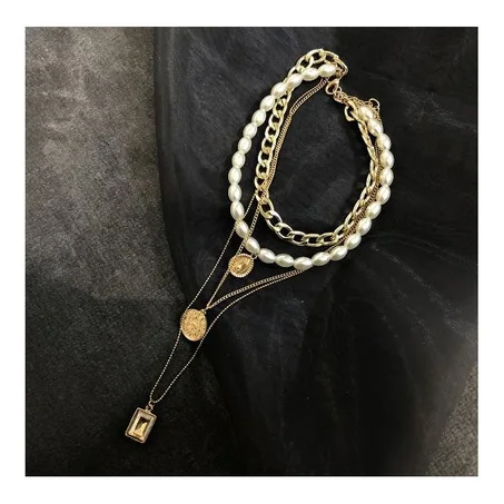 collier à plusieurs couches, pendentif en pierre de cristal