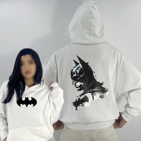 Batman White Premium Hoodie Oversized (Print Avant et Arriere )