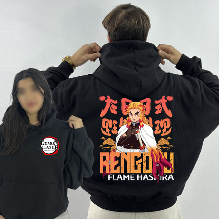 Kyōjurō Rengoku Premium Hoodie Oversized (Print Avant et Arriere )